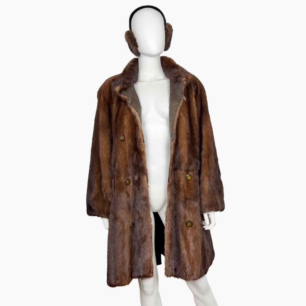 VINTAGE WILD FURS Genuine Bear Fur Reversible Raincoat (Green/Brown | Size M/L)